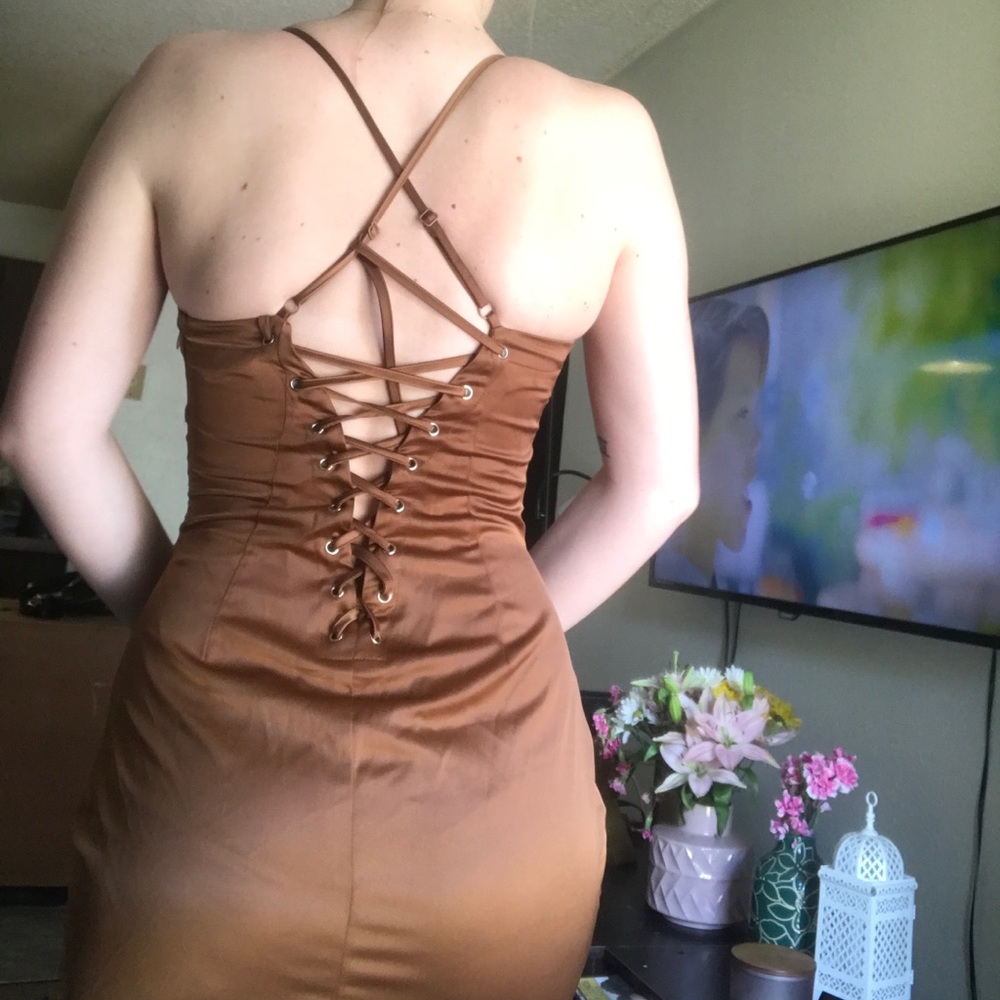 Misguided satin lace up dress